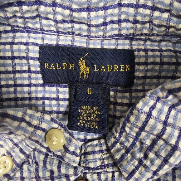Polo Ralph Lauren Shirt Boys Size 6 Seersucker Plaid Button Up Preppy Academia - Picture 4 of 9